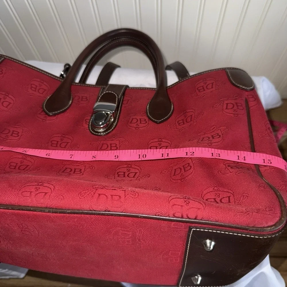 DOONEY & BOURKE Red Canvas & Brown Leather DB Signature Tote Satchel Bag Purse